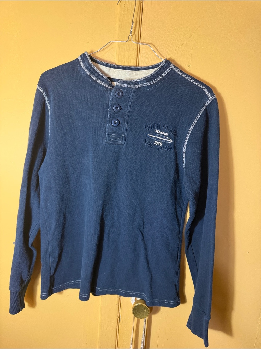 Nautical Navy Long-Sleeve Henley Shirt - Dutch Plain